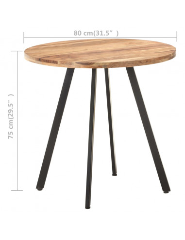 Tavolo da Pranzo 80 cm in Legno Massello di Acacia