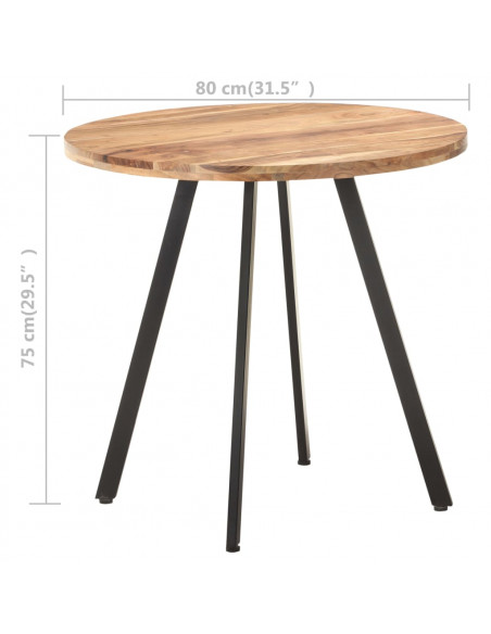 Tavolo da Pranzo 80 cm in Legno Massello di Acacia