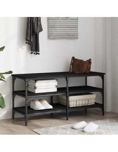 Panca Porta Scarpe Nera 100x38,5x49 cm in Legno Multistrato