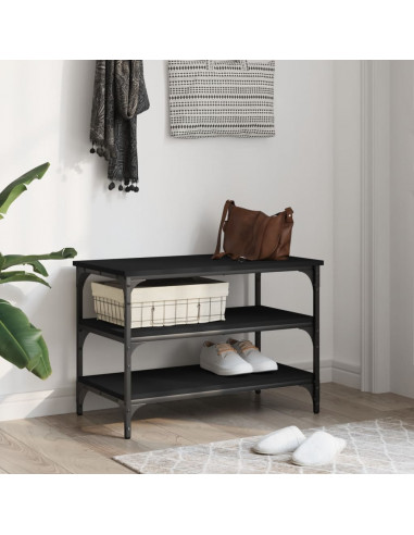Panca Porta Scarpe Nera 70x38,5x49 cm in Legno Multistrato