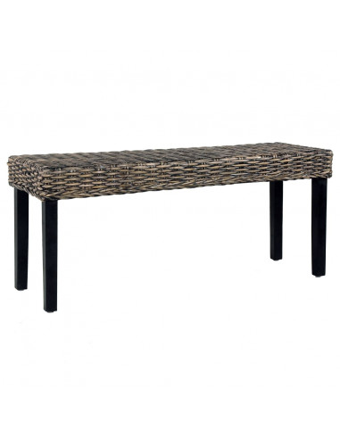 Panca 110 cm Nera in Rattan Naturale Kubu e Massello di Mango