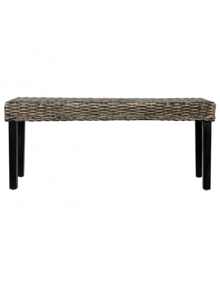 Panca 110 cm Nera in Rattan Naturale Kubu e Massello di Mango