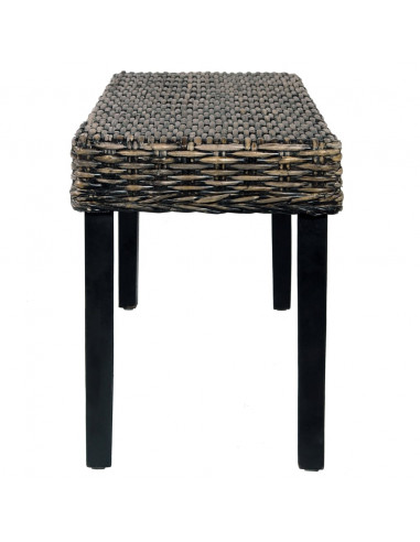 Panca 110 cm Nera in Rattan Naturale Kubu e Massello di Mango