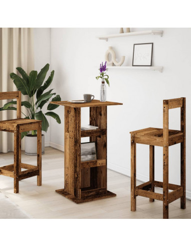 Tavolo Bar Portaoggetti Legno Antico 60x60x102cm in Multistrato