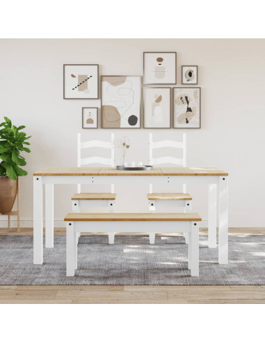 Panca da Pranzo PANAMA Bianca 105x30x45 cm Legno Massello Pino