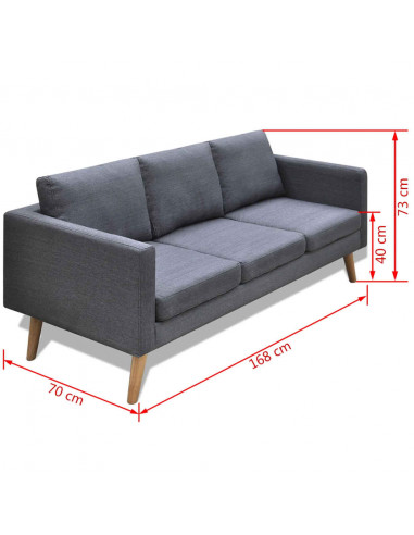 Divano a 3 Posti in Tessuto Grigio Scuro