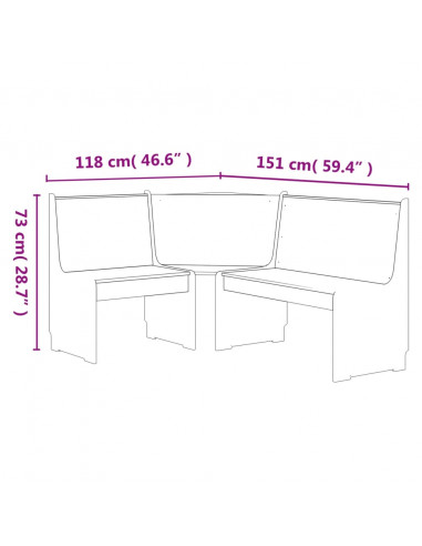 Panca Angolare REINE 151 cm in Pino Marrone Miele e Grigio