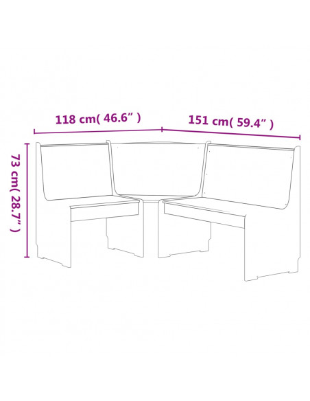 Panca Angolare REINE 151 cm in Legno di Pino Miele e Bianco