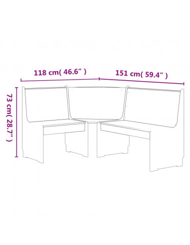 Panca Angolare REINE 151 cm in Pino Massello Bianco