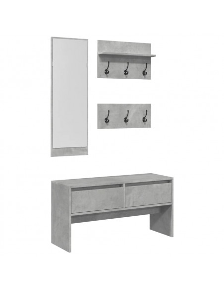 Set Mobili da Ingresso 4 pz Grigio Cemento in Legno Multistrato