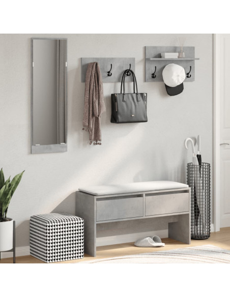 Set Mobili da Ingresso 4 pz Grigio Cemento in Legno Multistrato
