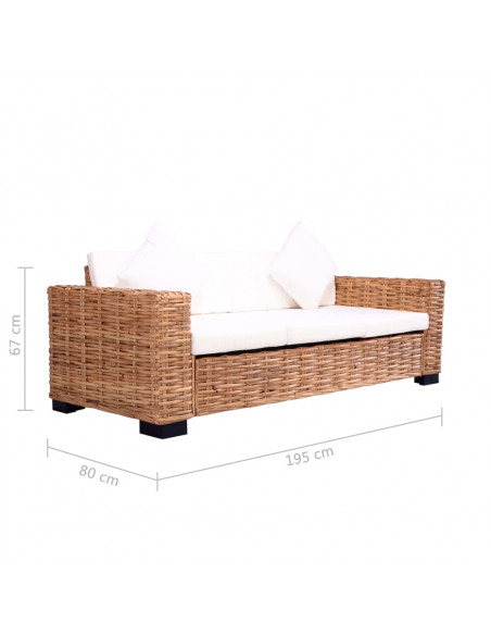 Divano a 3 Posti in Rattan Naturale