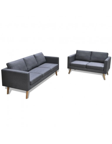 Set Divani a 2 e a 3 Posti in Tessuto Grigio Scuro