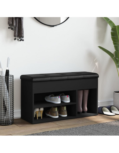 Panca Porta Scarpe Nera 82x32x45,5 cm in Legno Multistrato