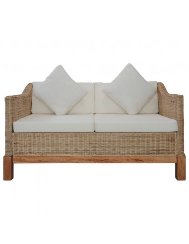 Set di Divani 3 pz con Cuscini in Rattan Naturale