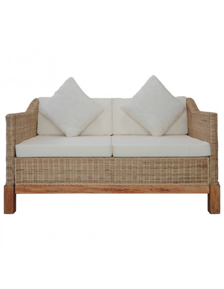 Set di Divani 3 pz con Cuscini in Rattan Naturale