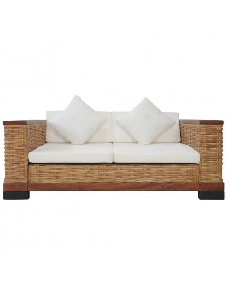Set di Divani 3 pz con Cuscini in Rattan Naturale Marrone