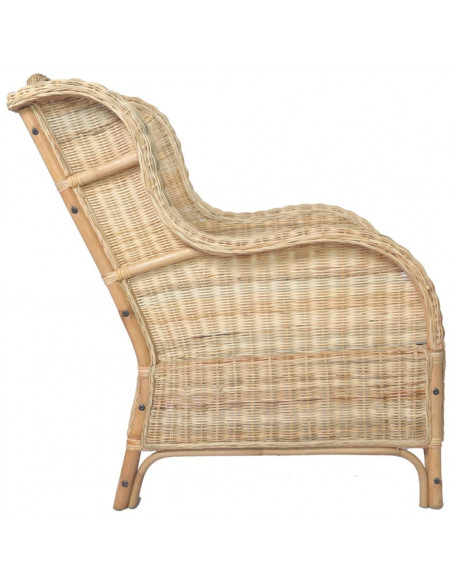 Poltrona con Cuscino in Rattan Naturale e Lino