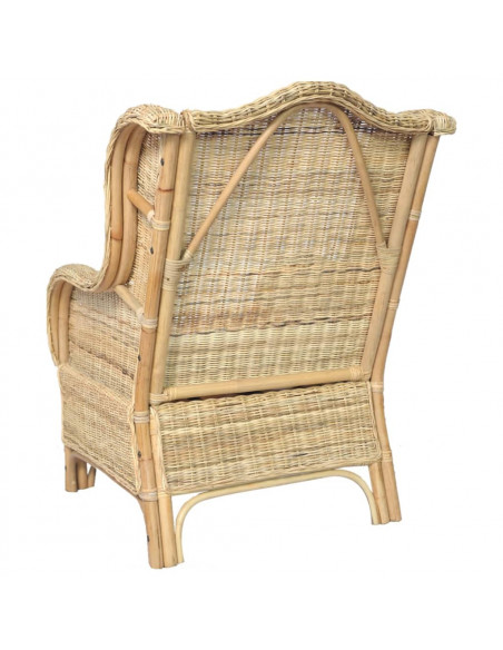 Poltrona con Cuscino in Rattan Naturale e Lino