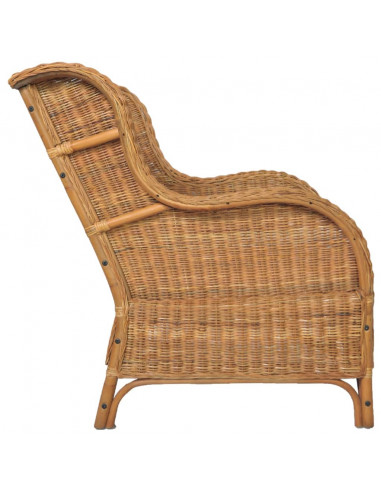 Poltrona con Cuscino Marrone Chiaro in Rattan Naturale e Lino