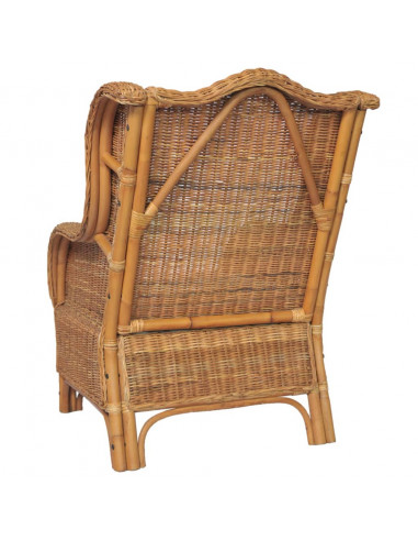 Poltrona con Cuscino Marrone Chiaro in Rattan Naturale e Lino