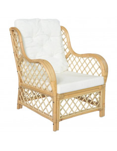 Poltrona con Cuscino in Rattan Naturale e Lino 2