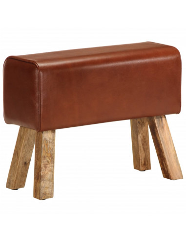 Panca da Palestra 58 cm Vera Pelle Marrone e Massello di Mango