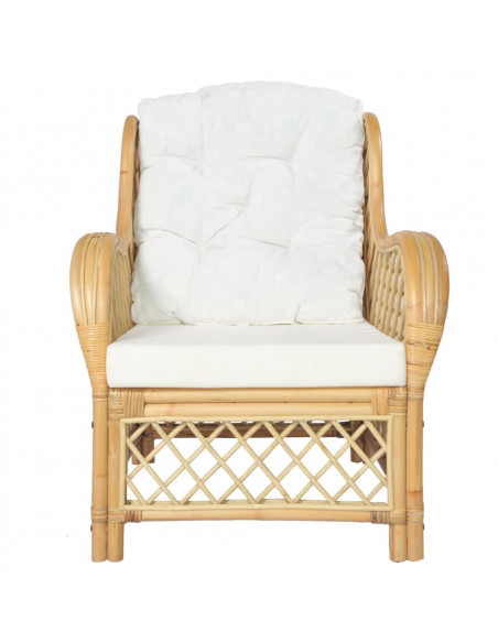 Poltrona con Cuscino in Rattan Naturale e Lino