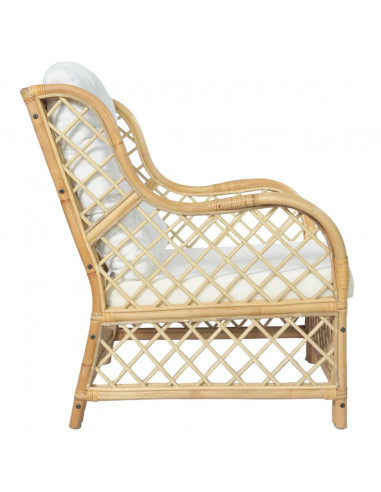 Poltrona con Cuscino in Rattan Naturale e Lino