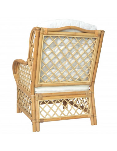 Poltrona con Cuscino in Rattan Naturale e Lino