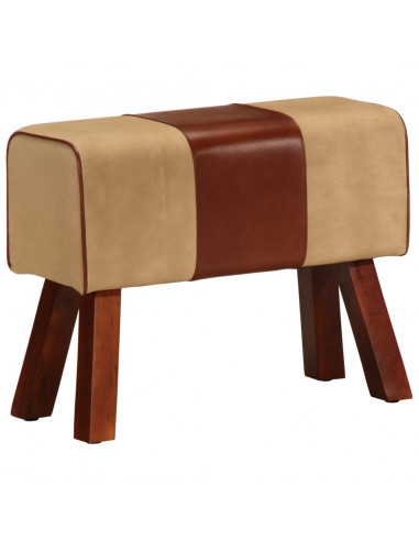 Panca da Palestra 58 cm Vera Pelle Marrone e Massello di Mango