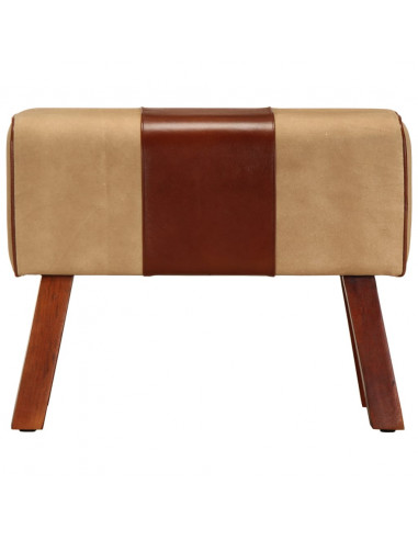 Panca da Palestra 58 cm Vera Pelle Marrone e Massello di Mango