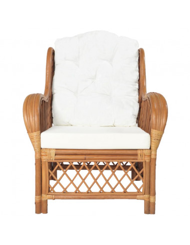 Poltrona con Cuscino Marrone Chiaro in Rattan Naturale e Lino