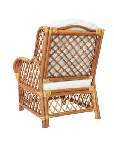 Poltrona con Cuscino Marrone Chiaro in Rattan Naturale e Lino