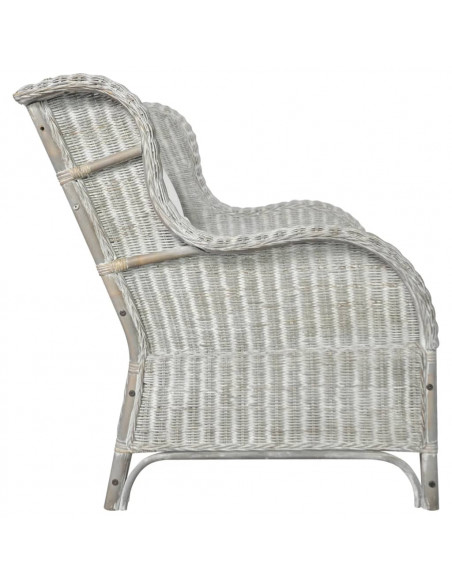 Divano a 2 Posti Grigio in Rattan Naturale e Lino