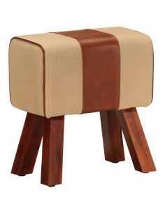 Panca da Palestra 38 cm Vera Pelle Marrone e Massello di Mango 2