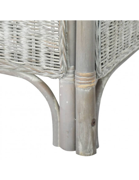 Divano a 2 Posti Grigio in Rattan Naturale e Lino