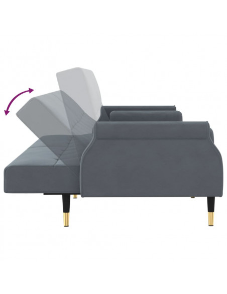 Divano Letto con Cuscini Grigio Scuro in Velluto