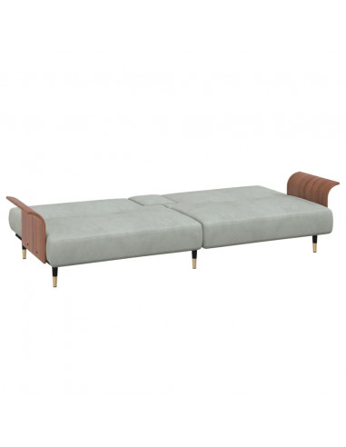 Divano Letto con Portabicchieri in Velluto Grigio Chiaro