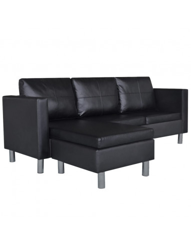 Divano Componibile a 3 Posti in Pelle Artificiale Nero