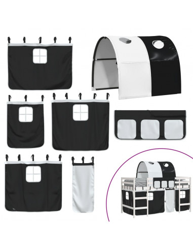 Letto a Soppalco con Tunnel Bambini Bianco e Nero 90x190cm Pino