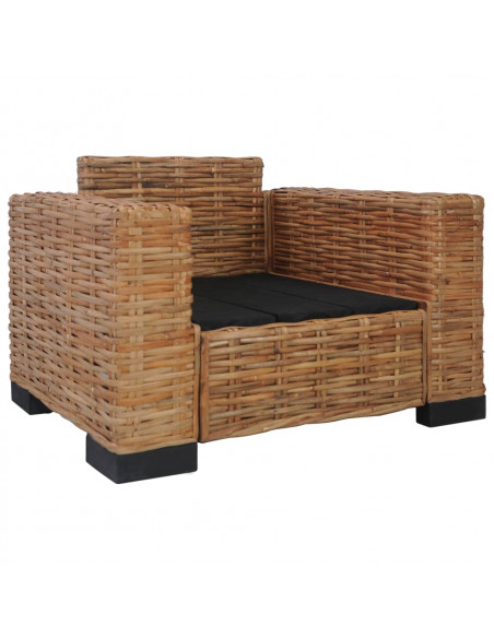 Set Divani 3 pz con Cuscini in Rattan Naturale