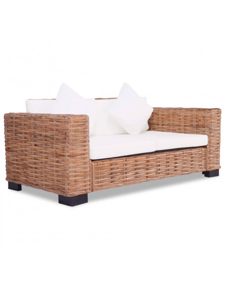 Set Divani 3 pz con Cuscini in Rattan Naturale