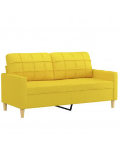 Divano a 2 Posti Giallo Chiaro 140 cm in Tessuto 2