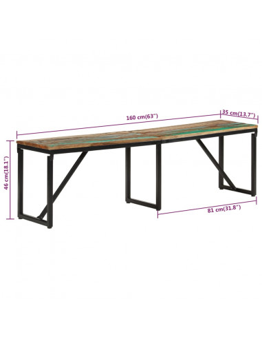 Panca 160x35x46 cm in Legno Massello di Recupero