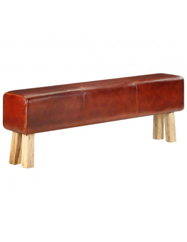 Panca da Palestra 160cm Vera Pelle Marrone e Massello di Acacia