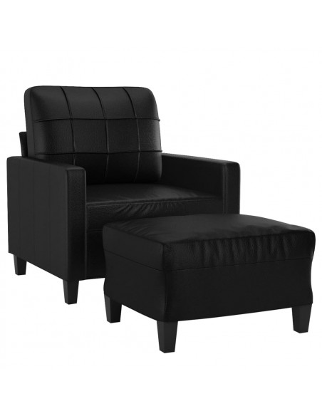 Poltrona con Poggiapiedi Nero 60 cm in Similpelle