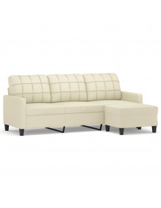 Divano a 3 Posti con Poggiapiedi Crema 180 cm in Similpelle 2