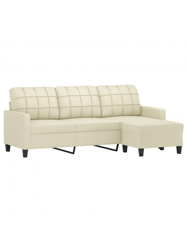 Divano a 3 Posti con Poggiapiedi Crema 180 cm in Similpelle