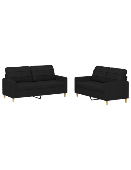 Set di Divani 2 pz con Cuscini Nero in Tessuto